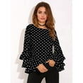 thumbnail image 3 of Women'S Polka Dot Bell Sleeve Top Plus Size Folded Sleeve Chiffon Shirt Tops Black 5XL, 3 of 5