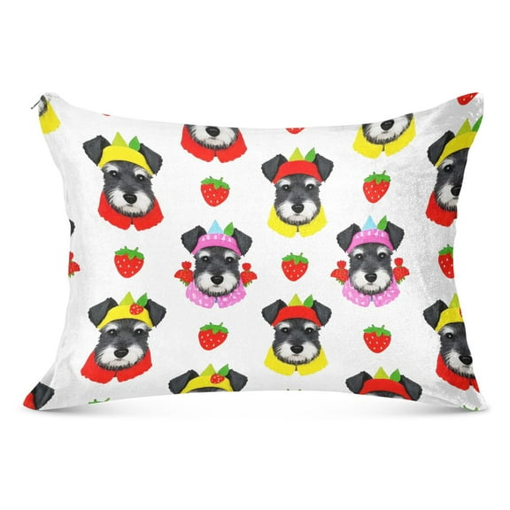 Cute Schnauzer Strawberry Plush Pillow Cases Standard Size Ultra Soft Warm Pillowcases with Zipper 20"x26"