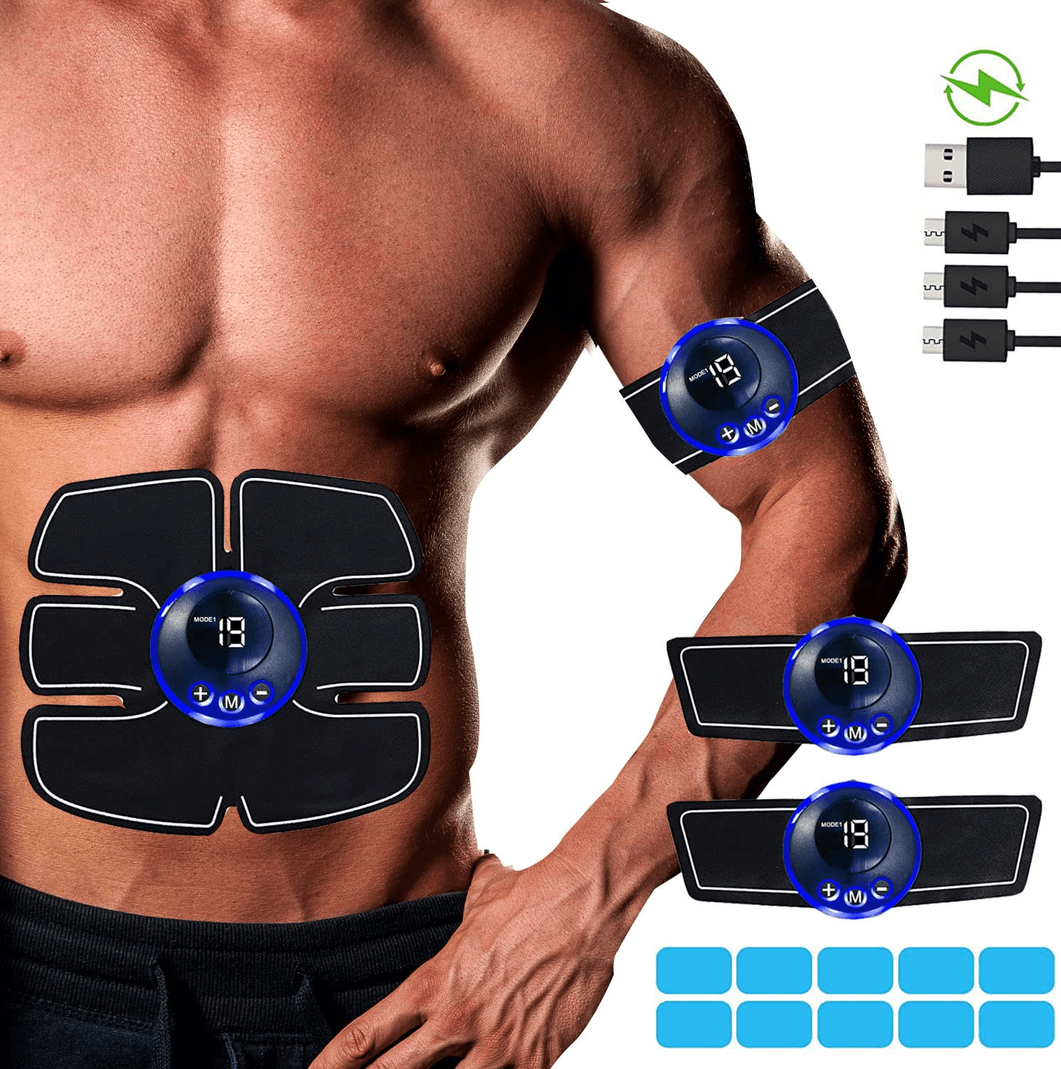 Electroestimulador abdominal, EMS, trabajo 360º, USB  Muscle stimulator,  Abdominal exercise equipment, No equipment workout