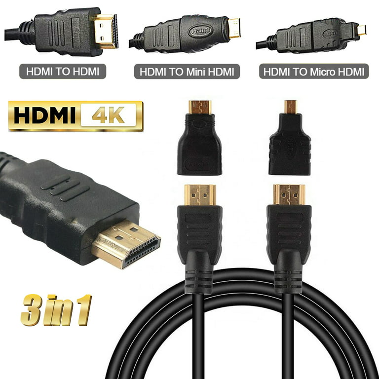 3 in 1 HDMI Cable, 5ft Gold Adapter Converter V1.4 Cable HDMI to Mini HDMI  Micro HDMI for Xbox 360, PS3,Tablet,PC,Digital Camera