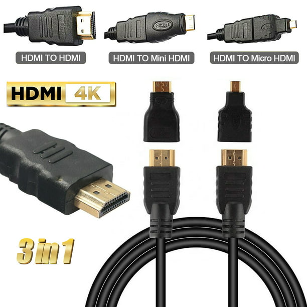 Tøm skraldespanden Forkorte servitrice 3 in 1 HDMI Cable, 5ft Gold Adapter Converter V1.4 Cable HDMI to Mini HDMI  Micro HDMI for Xbox 360, PS3,Tablet,PC,Digital Camera - Walmart.com