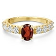 thumbnail image 3 of Gem Stone King 14K Yellow Gold Red Garnet and Lab Grown Diamond Engagement Ring for Women | 1.75 Cttw | Oval 7X5MM | Gemstone January Birthstone | Size 5, 3 of 6