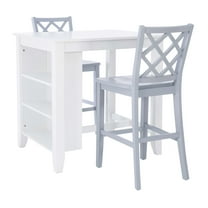 Linon Nico 3 Pce Counter Dining Set White Table/2 Chairs in Light Gray Wood