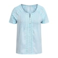 thumbnail image 2 of Orqqct Women Hollow Out Solid T-shirt Pullover Buttons Short Sleeve Round Neck Casual Tops, 2 of 4