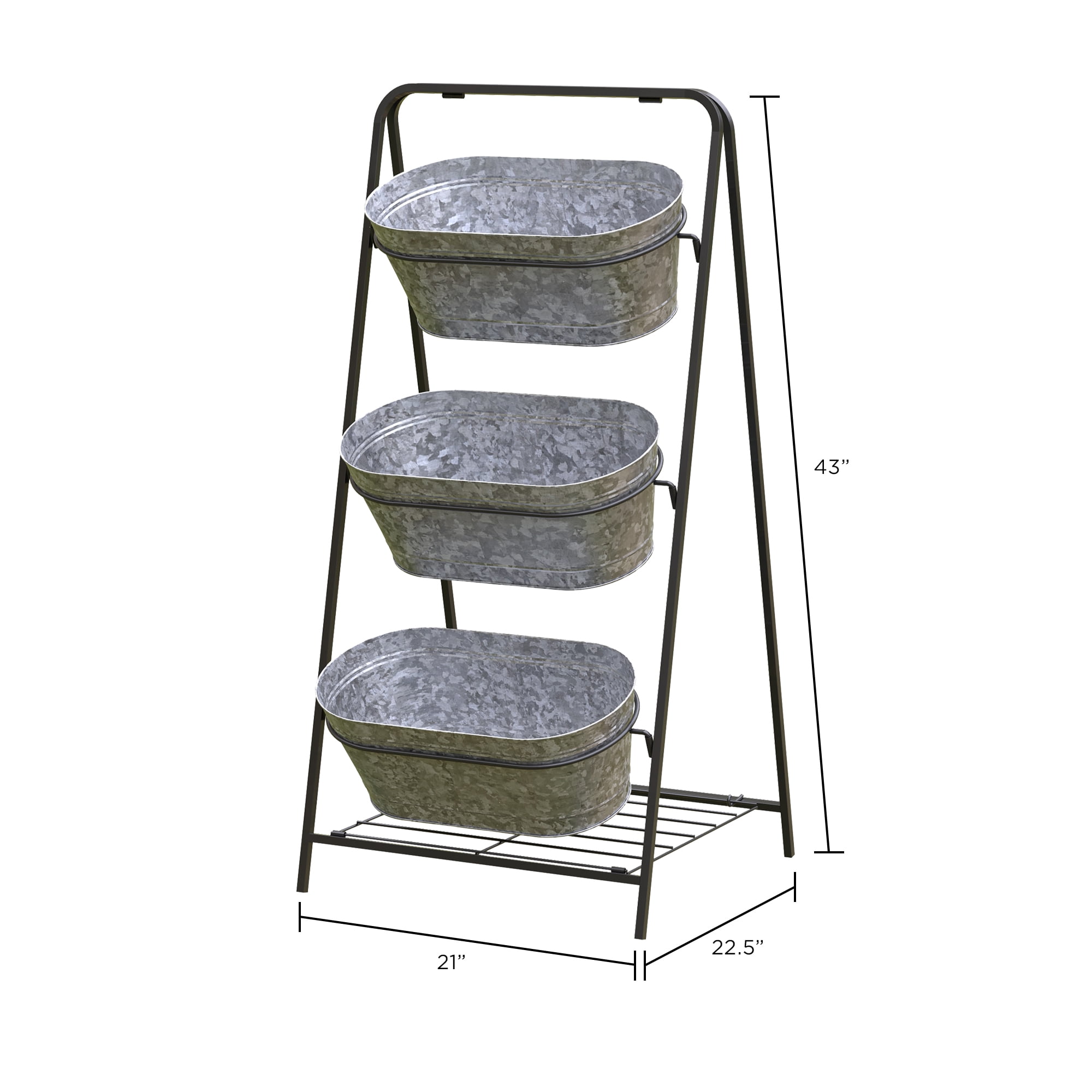 Panacea Large Oval Galvanised Metal Planter 3 Tier Washtub Style with Drainage Holes for Indoor/Outdoor