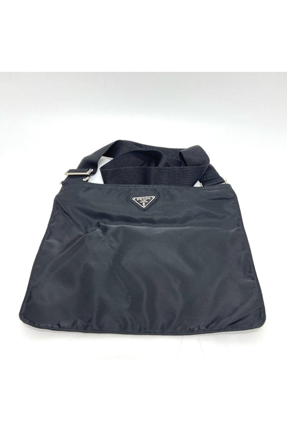 Pre-Owned PRADA Prada Triangle Plate Flat Shoulder Bag Nylon Men's Women's Black (Good)