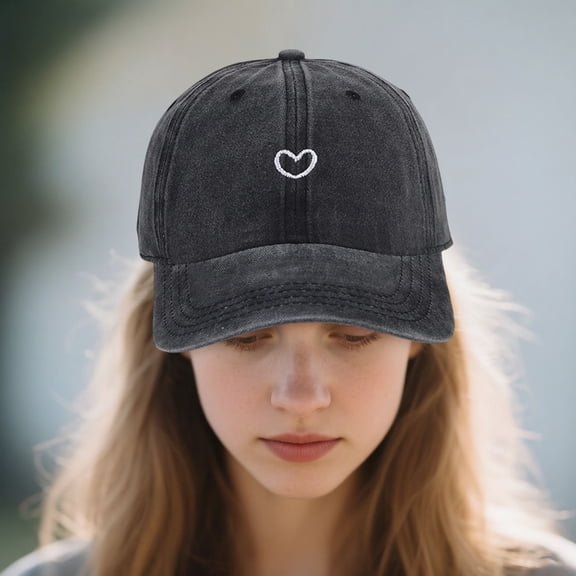 100Fens Women's Baseball Cap With Heart-Shaped Embroidery Pattern Hat Adjustable Cap Outdoor Sports Cap