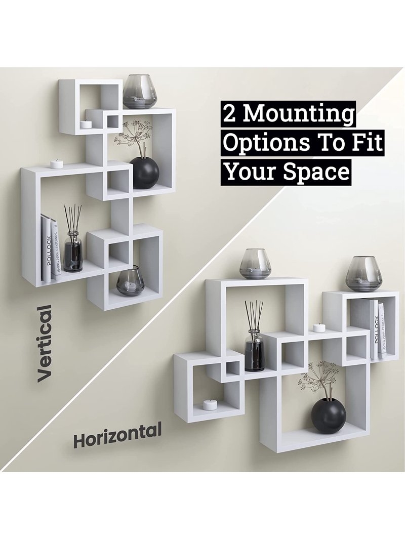 GreenCo Decorative 4 Cube Wall Shelves | 4 Intersecting Espresso