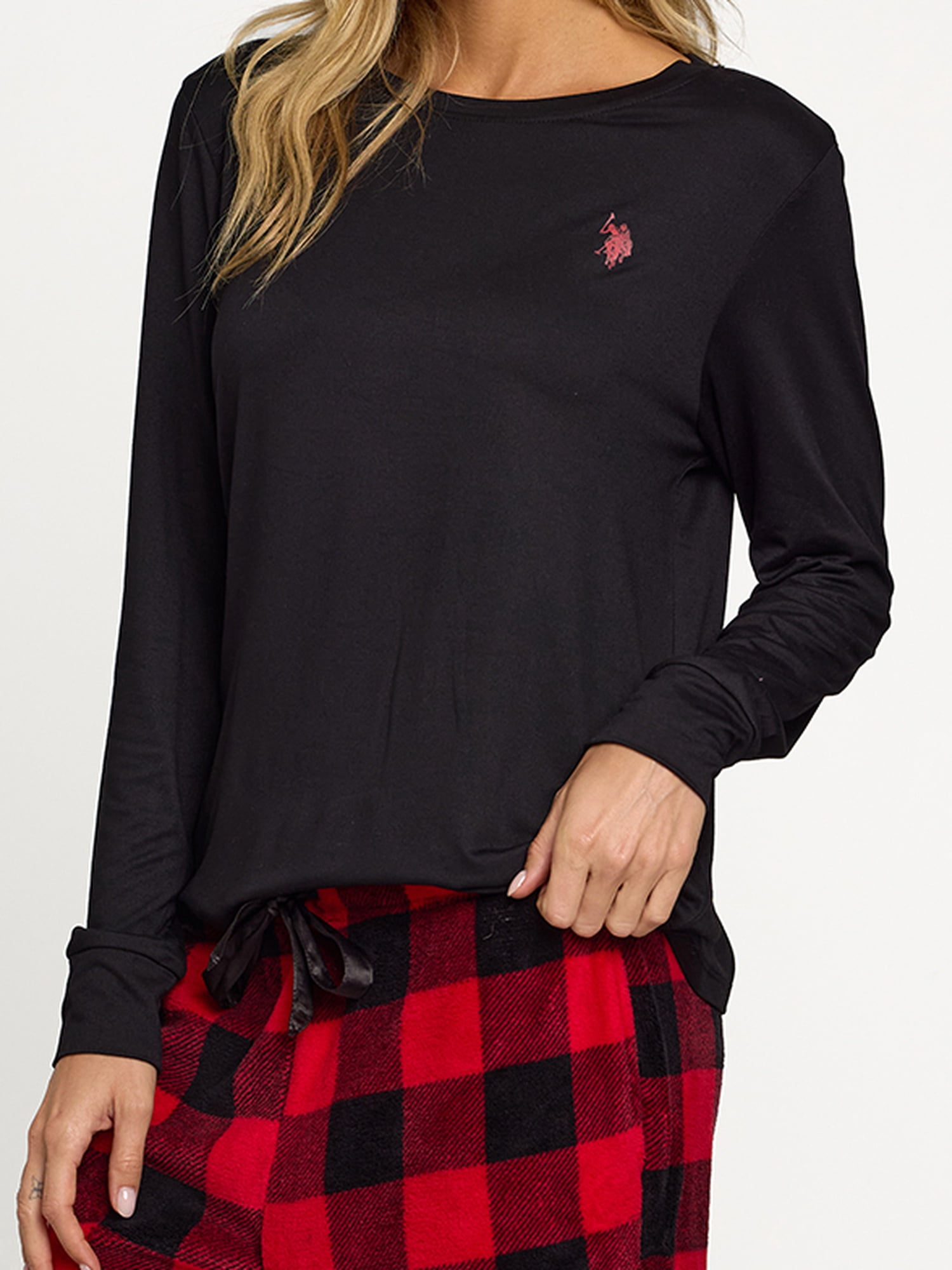 U.S. Polo Assn. Women's Holiday Giftable Long Sleeve Top and Plush Pant Pajama Sleep Set, 2-Piece, Sizes S-3X