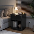 thumbnail image 2 of Black Nightstand, Wood Nightstand with Charging Station, Fluted Bed Side Table, Walnut, 2 of 6