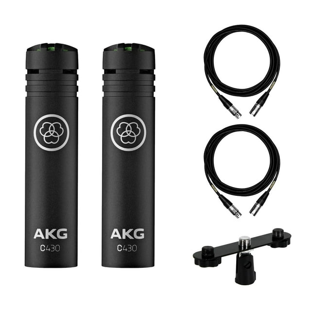 AKG C430 Microphone Stereo Pair Bundle with Mogami XLR Cables & Stereo Bar