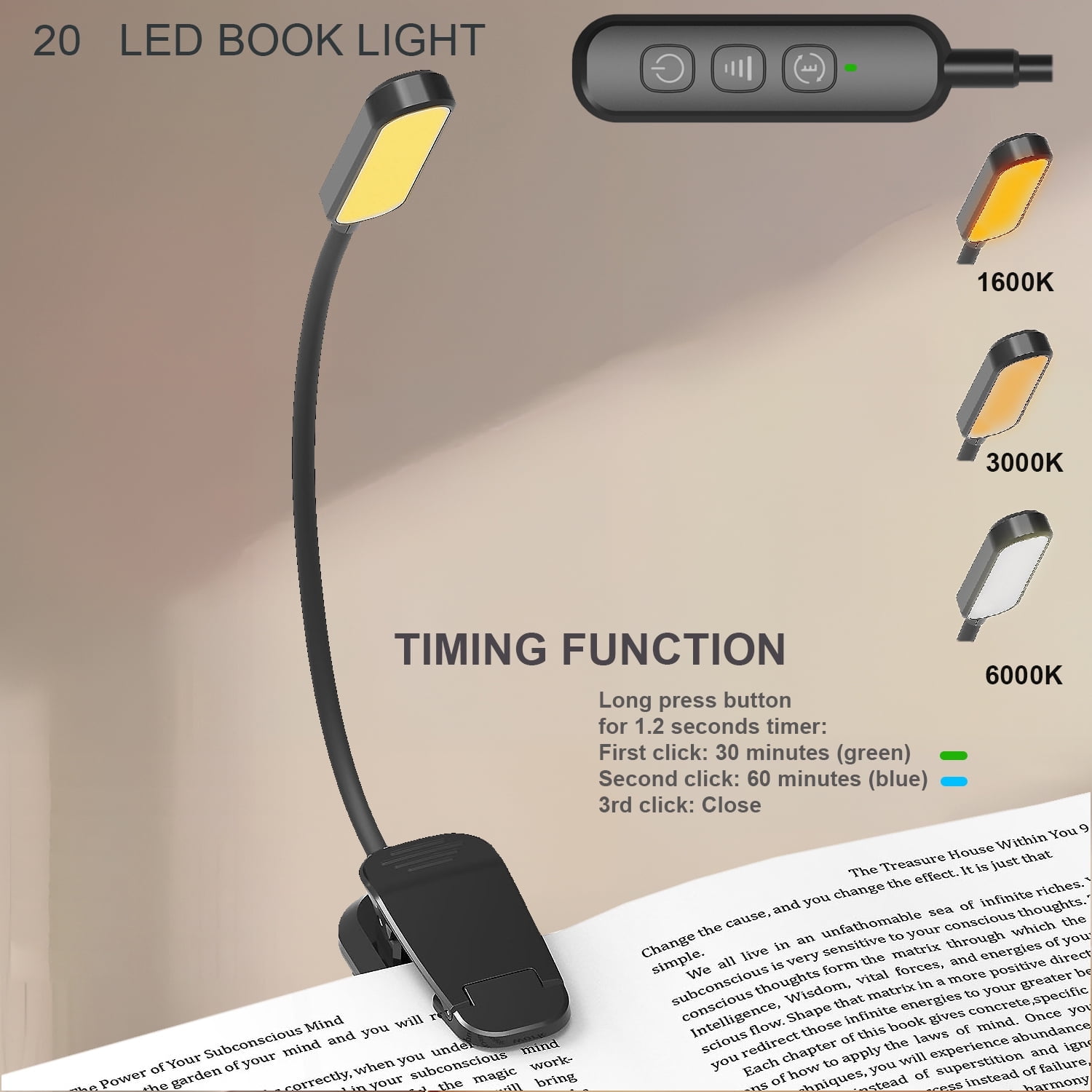 ECYCKYRA LED Rechargeable Book Light for Reading in Bed Clip on Book Reading Light for Studying(Black)