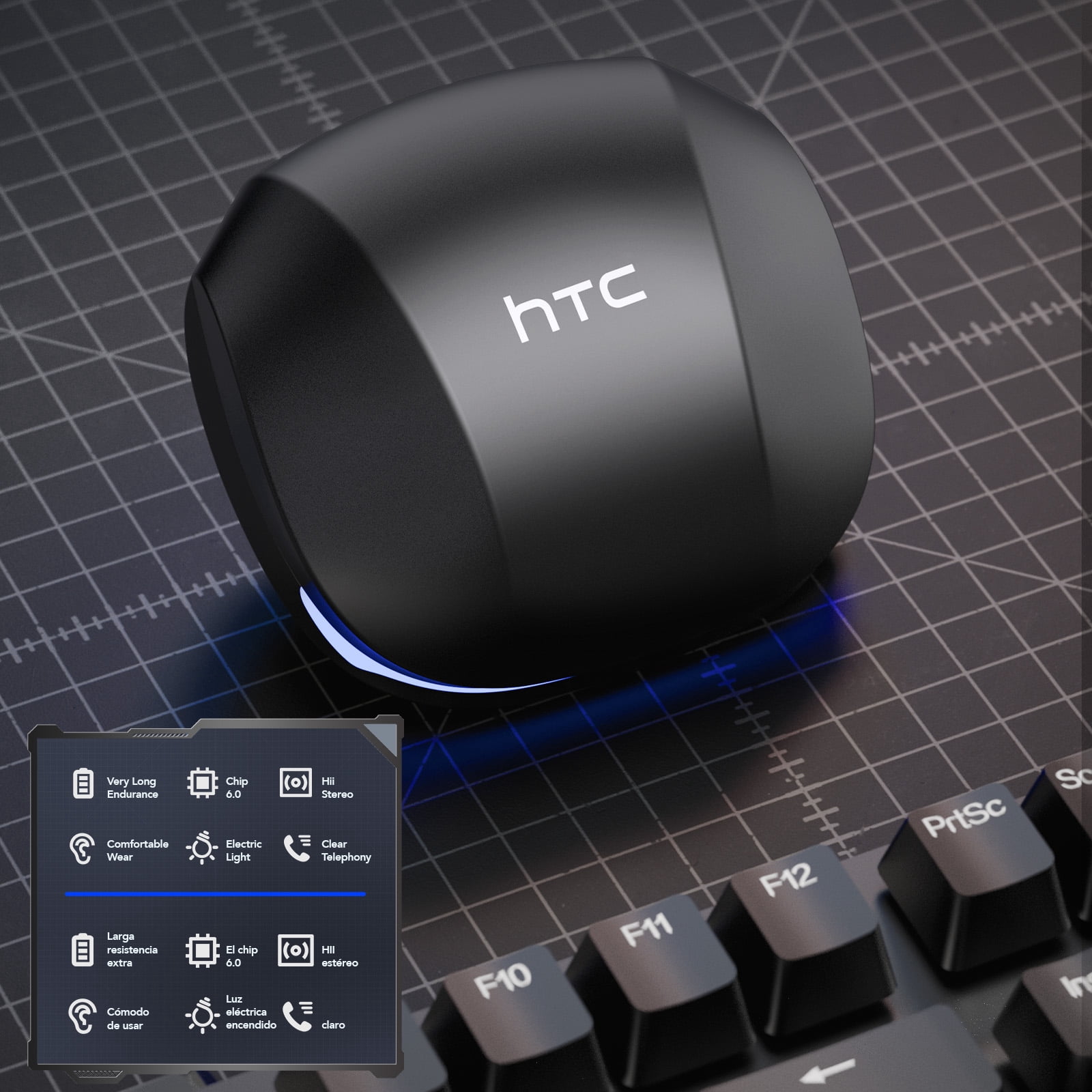 HTC NE17 Translation Headphones Open Ear Headphone Bluetooth 6.0 for Sports HD Stereo Sound Waterproof White