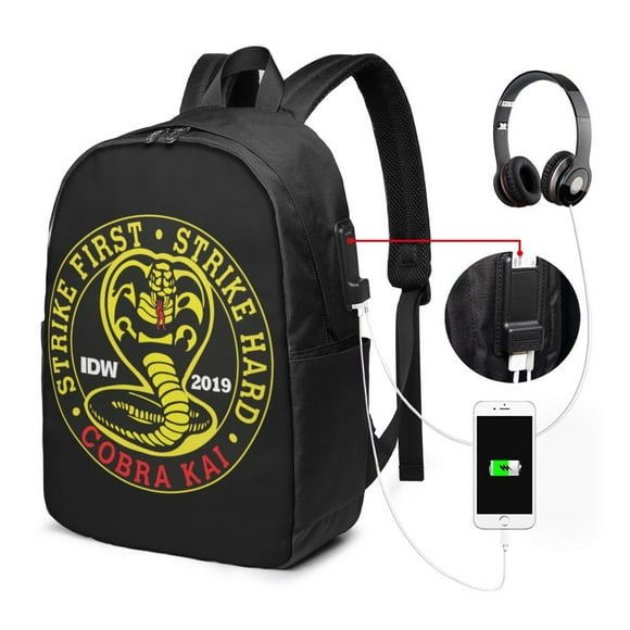 Cobra Kai Travel Laptop Backpack, Business Water Resistant Laptop Backpack With Usb Charging Port, College School Computer Bag For Men & Women