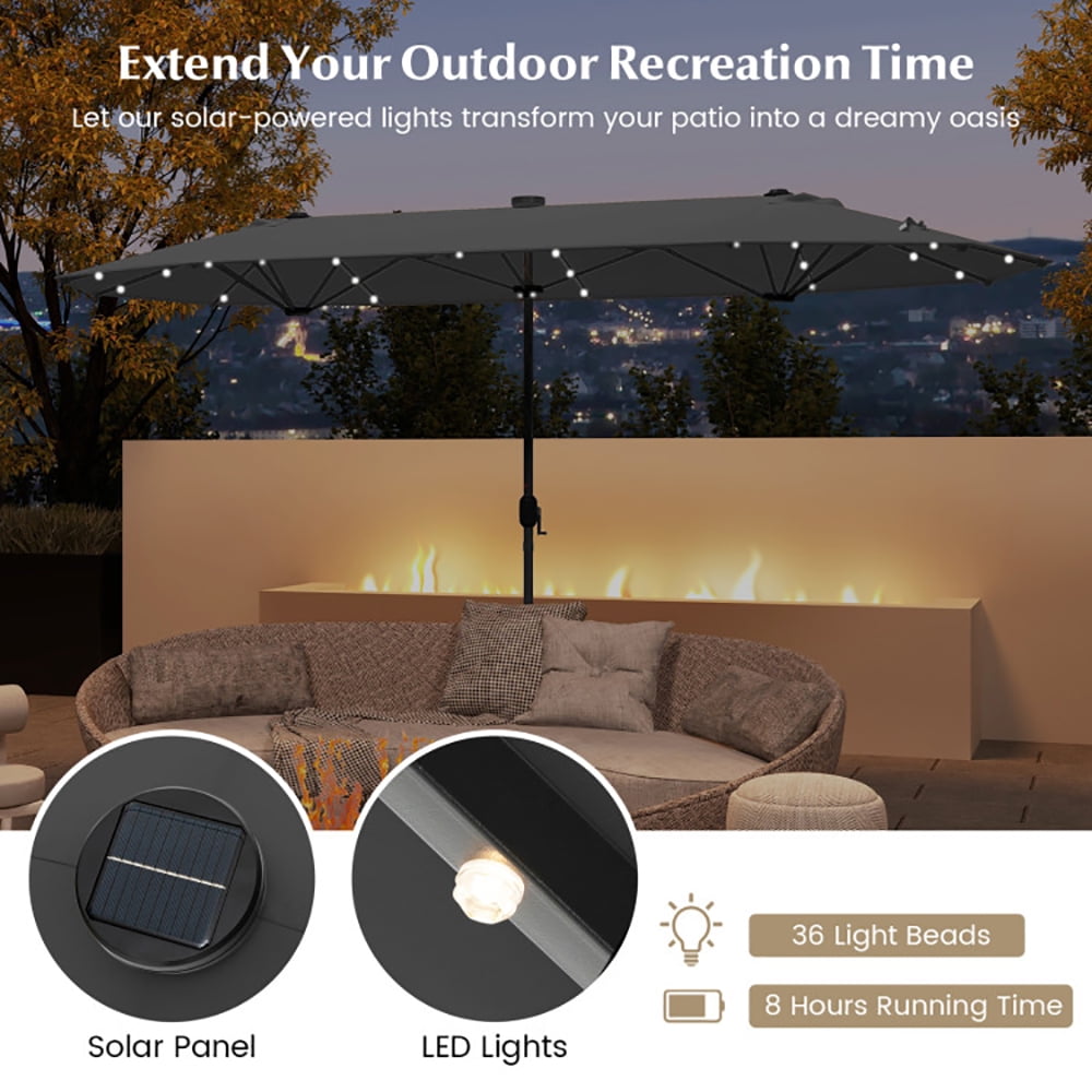 Aimee Lii 13FT Double-sided Patio Umbrella with Solar Lights for Garden Pool Backyard, Table Umbrella Outdoor Patio, Gray