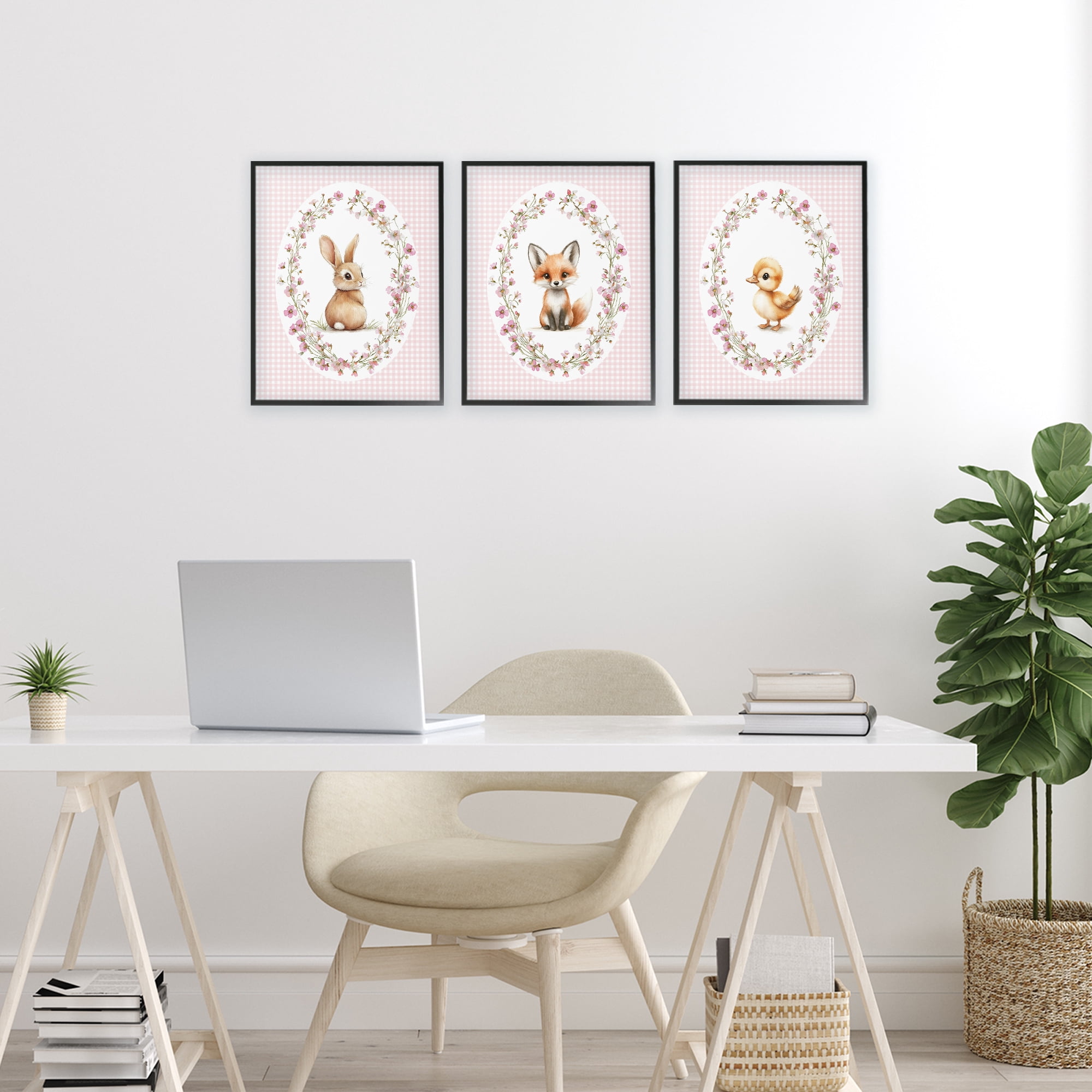 Stupell Industries Spring Gingham Animals 3 Piece Black Framed Giclee Art Set, design by Christine Simpson Art