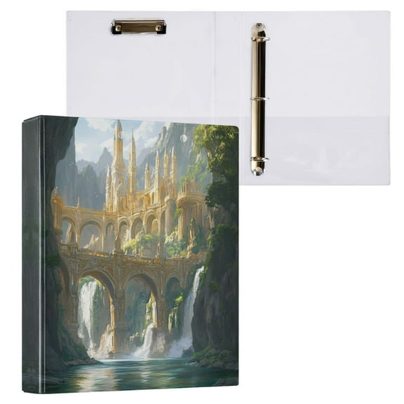 Fantasy City Bridge 3 Ring Hardcover Binders 1.5in Round Rings for Letter-Size Folder Paper Organizer Pockets for Office Student Recipe