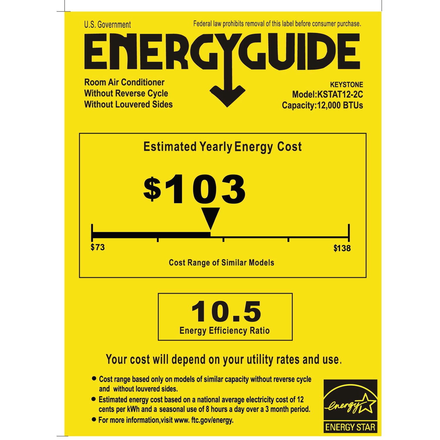 Keystone 12,000 BTU 230-Volt Through-the-Wall Air Conditioner with Remote, White, KSTAT12-2C