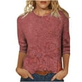 thumbnail image 1 of Tnhcen Hauts Basiques Vintage à Imprimé Floral pour Femmes, Col Rond, Manches 3/4, Coupe Ample, Grande Taille, Chemises Graphiques d'Automne P-5TG, 1 of 5