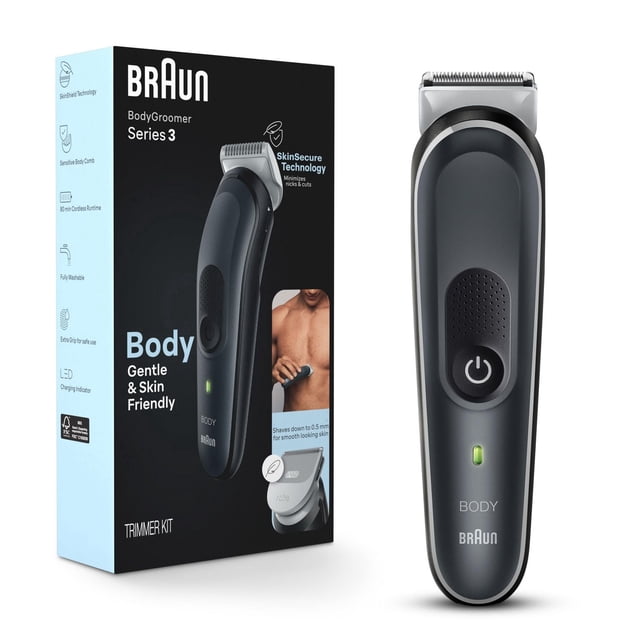 Braun Body Groomer Series 3 3340, Body Groomer for Men, For Chest, Armpits, Groin, Manscaping & More, Incl. 2 Combs for 1 mm - 3 mm Lengths, SkinSecure Technology for Gentle Use, Washable, Cordless wi
