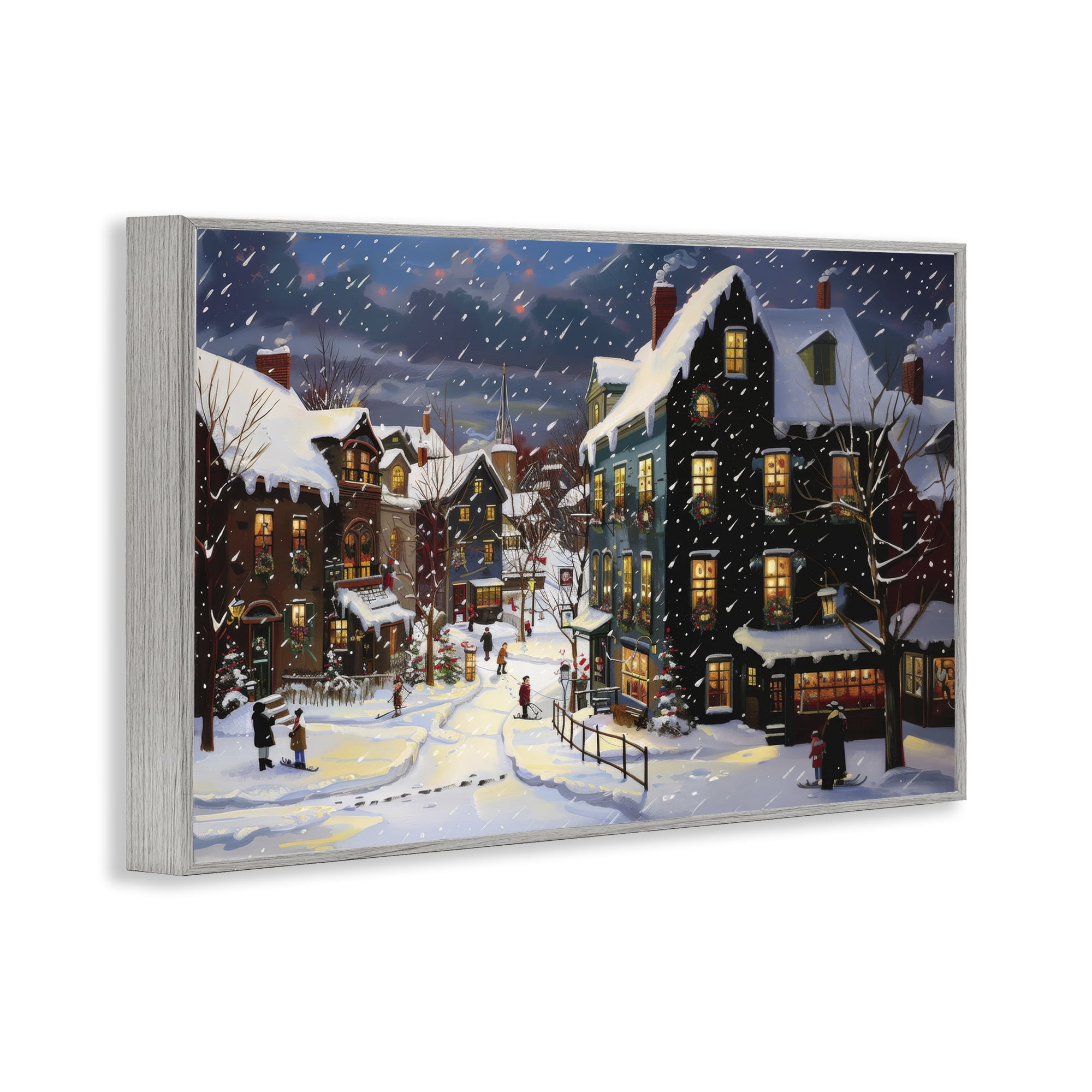 Stupell Industries Frozen Urban Charm Town & City Painting Gray Framed Art Prints Wall Art, 24 x 16