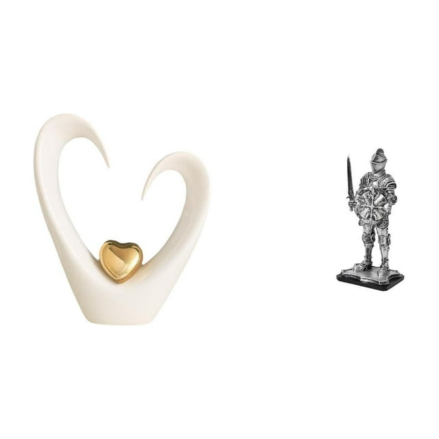 Figura decorativa de escritorio: estatua de caballero con forma de corazón. Pieza de arte decorativa hecha de cerámica y resina. Ideal para regalar, d
