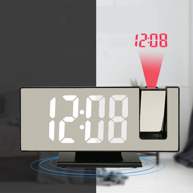 Reloj Despertador con Espejo LED Digital Electrónico USB Recargable Modo de Atenuación Automática Proyector Pequeño Snooze 12/24H Configuración LCD Pa blanca negra perfecl Despertador digital