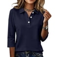 thumbnail image 2 of Ladies Casual Button Placket Collared Polo Shirts Three Quarter Sleeve Loose Summer Multi Color Tops 3XL, 2 of 4