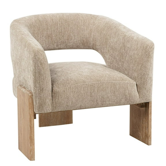 Tess Accent Chair in Modern Manchester Beige Ribbed Linen on Solid Wood