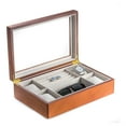thumbnail image 5 of Matte Black Wood Valet and Watch Box with Glass Top and Soft Velour Lining. Slots for Rings and Cufflinks and 4 Watch Pillows., 5 of 6
