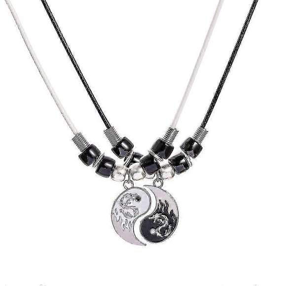 2 Pieces Yin Yang Friend Pendant Necklace Dragon Matching Unique Taichi Fish Couple Necklace Cord Bff Friendship Bestie