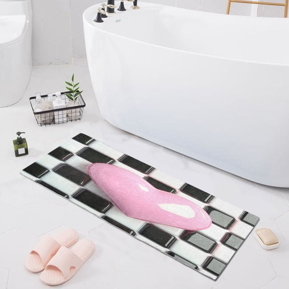 Haosy Pink Heart on Checkered Bathroom Rugs Non Slip Absorbent Soft Plush Quick Dry Bath Mat, 39"x20"