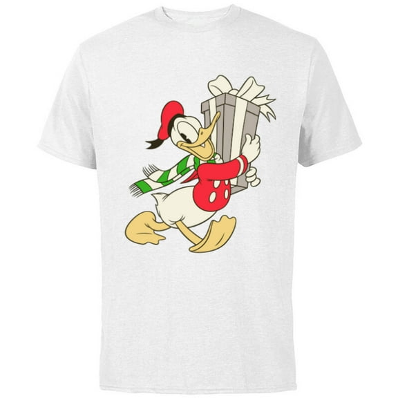 Disney Vintage Donald Duck with Holiday Present - Short Sleeve Cotton T-Shirt for Adults - Customized-White