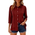 thumbnail image 2 of Byworldtasic Womens Button Down Stripes Shirts 3/4 Sleeve Tops Dressy Tops Trendy Tunic Tops, 2 of 8
