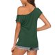 thumbnail image 3 of Camiseta informal de manga corta irregular y color liso con hombros descubiertos para mujer - Top ligero para fiestas de los 80 - Lavable a máquina y corte clásico, 3 of 7