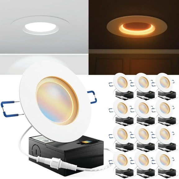 Sunco 12 Pack 10W 4 Inch LED Recessed Lighting Slim Baffle Retrofit Night Light for Indoor Living Dining Room Bedroom, 600 Lumens, Selectable CCT 2700K/3000K/4000K/5000K/6000K, Dimmable, AC120V - ETL