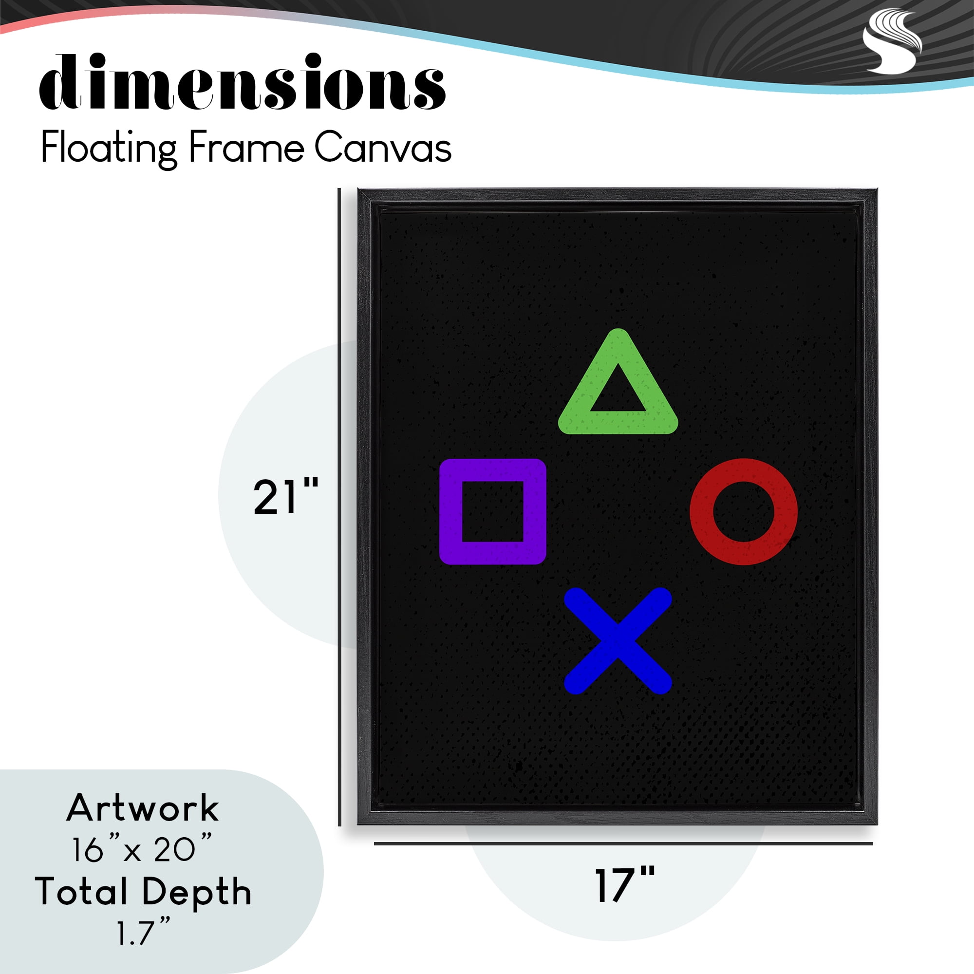 Game Button Shapes Black Framed Floater Canvas Wall Art, design by Kim Allen