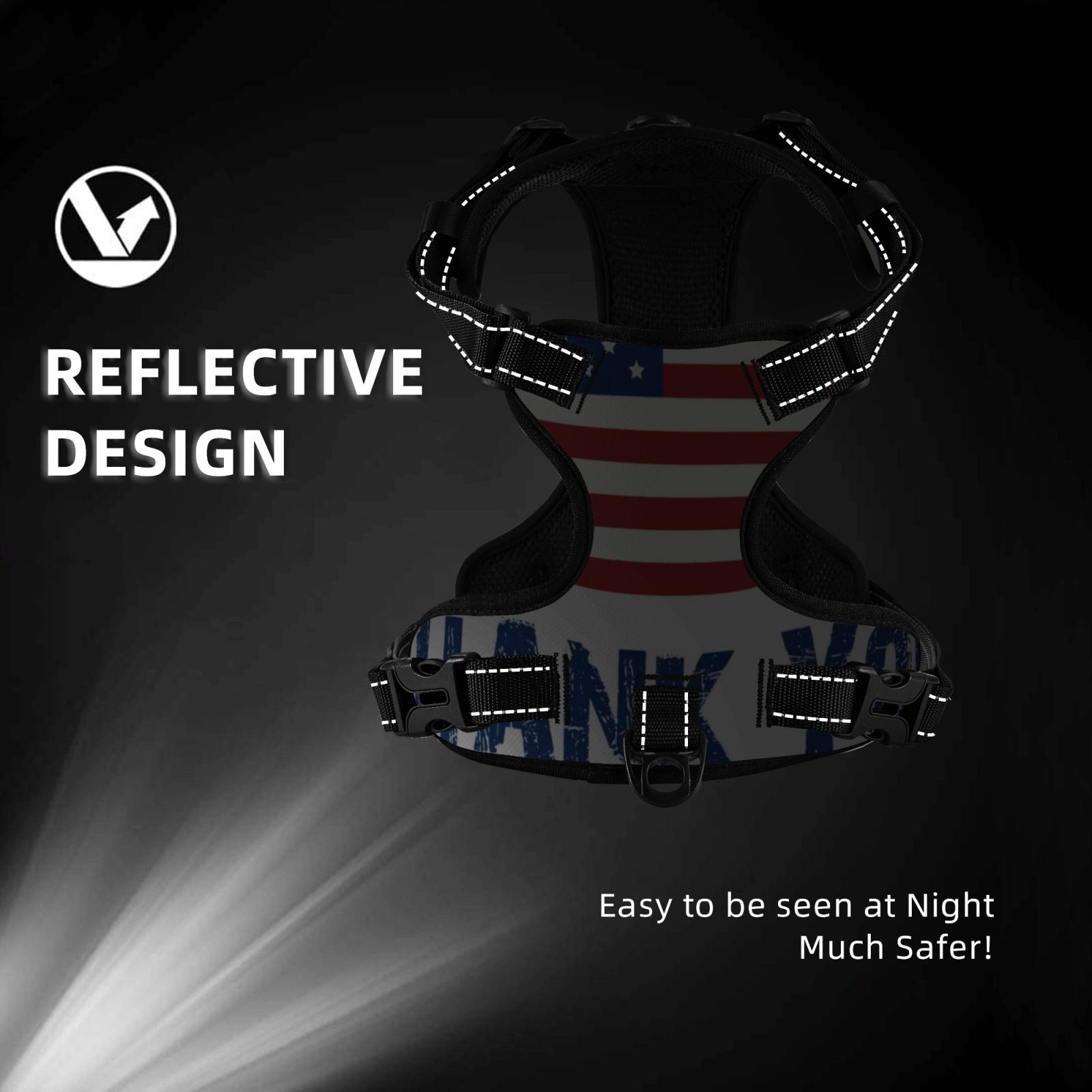 Fuzoiu Thank You Veterans Print Reflective Dog Harness,Adjustable, Breathable Pet Vest,Dog Harness No Pull,No Choke Pet Vest for Small, Medium, and Large Dogs-Large