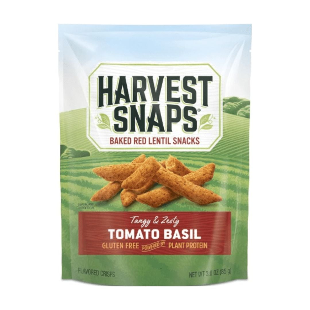 Harvest Snaps Veggie Chips 4 Count Multipack – Includes 2 Bags Black Pepper 3.3oz and 2 Bags Tomato Basil 3oz – Gluten Free, Plant-Based, Crunchy Healthy Snack