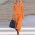 thumbnail image 2 of asdoklhq Moomoo Dresses for Women Fashionable Solid Color Long Sleeved Turndown Collar Dress Long Skirt Orange L, 2 of 8