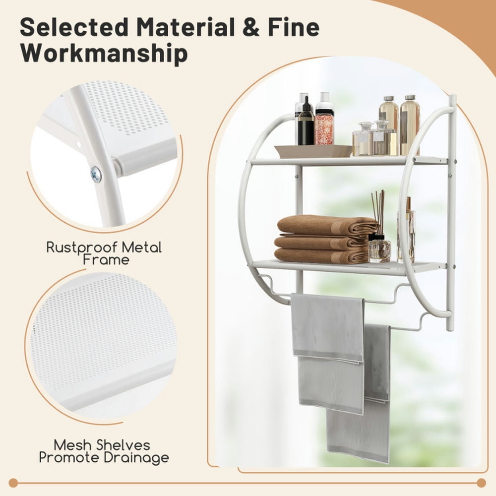 Finihen Wall Mounted Towel Warmer, Towel Rack, Towel Holder, Wall Mounted 2-Tier Bathroom Towel Rack with 2 Towel Bars, for Bathroom, laundry Room, White