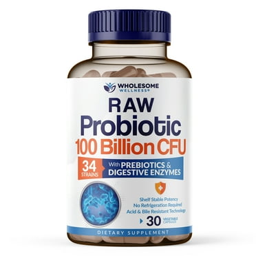Probiotics 100 Billion CFU, Probiotics for Women, Probiotics for Men and Adults, Shelf Stable Probiotic Supplement with Prebiotics & Digestive Enzymes; 30 Capsules