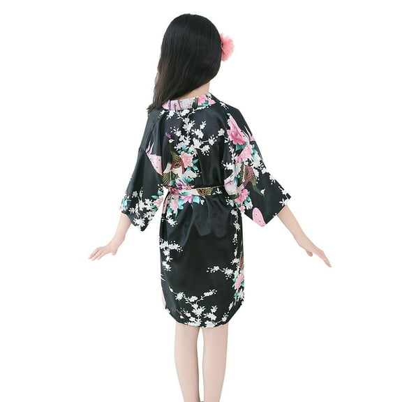 EnJoCho Baby Kids Outer Garment Toddler Baby Kid Girls Floral Silk Satin Kimono Robes Bathrobe Sleepwear Clothes Trendy Outfits for Kids 5-7 Years