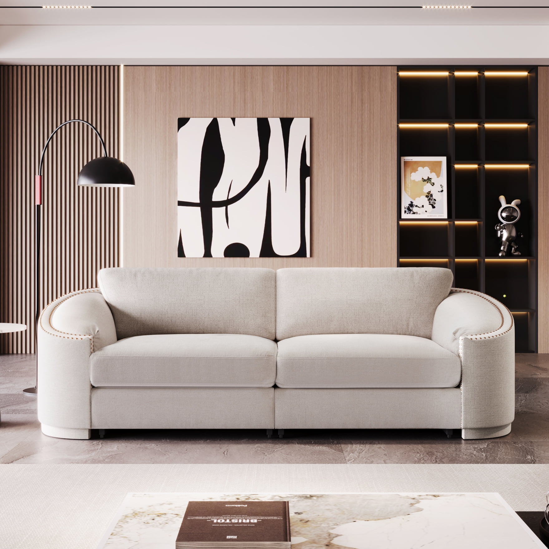 Modern Loveseat Sofa for Living Room, 2Seat Couch with Semilunar Arm