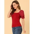 thumbnail image 4 of Unique Bargains Blouse Élégante à Manches Bouffantes pour Femmes, Col Carré, Rouge L, 4 of 6