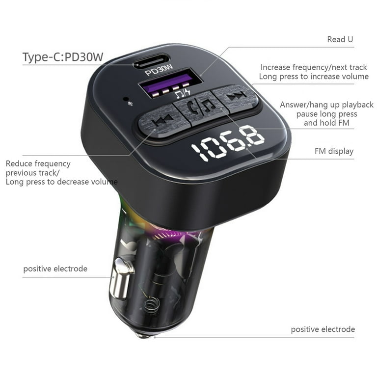 HBYJLZYG Car Accessories Car Bluetooth Mp3 Player Bluetooth Receiver  Transmitter Lighter Type Fast Charger Car Charger