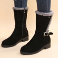 thumbnail image 2 of JHOKCI Womens Plush Lined Winter Boots Low Heel Wide Calf Side Zipper Cozy Warm Mid Calf Snow Boots, 2 of 9