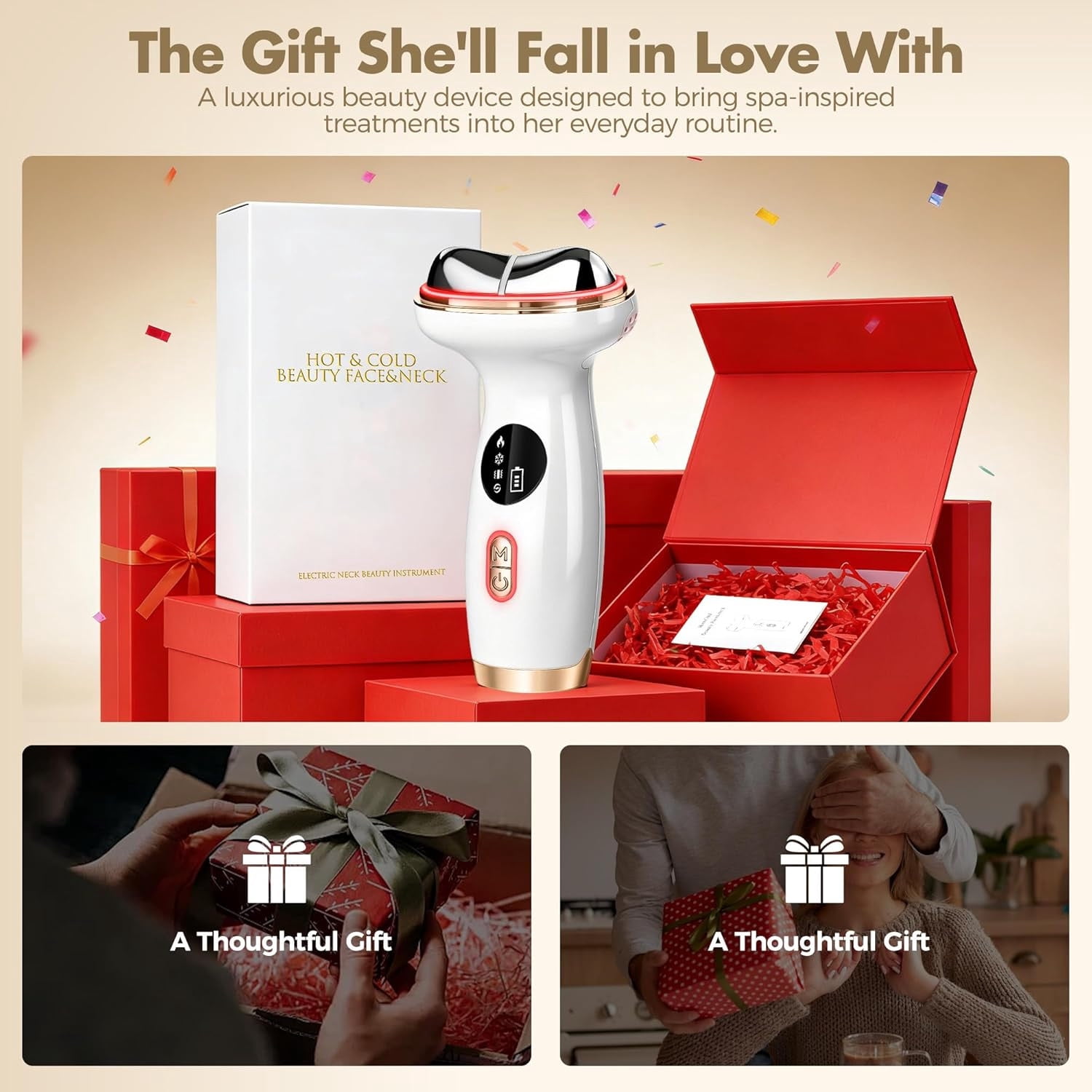7-in-1 Hot & Cold LED Red Light Therapy Face & Neck Massager- Electric Gua Sha Facial Device with Microcurrent EMS, Vibration & Skin Tightening Tool for Anti-Aging, Firming & Fine Lines