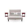 thumbnail image 2 of FN08Q-2HI13 3-Piece Fannin Wooden Set for Bedroom with 1 Mid Century Bed and 2 Small End Tables - Mist Beige Linen Fabric, 2 of 8
