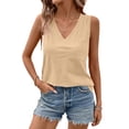 thumbnail image 3 of Womens Tops Summer Solid Color Sleeveless Shirts Casual V Neck Tank Tops Tunic Casual Basic Shirts True Classic Tees Cute Trendy Plain Clothes Summer Loose Fit Clothes Womens Tops 2026 Camel L, 3 of 5
